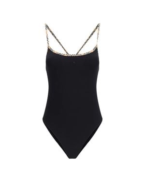 Burberry Square-Neck Check-Edged Mini Dress Top With Thin Straps - Black