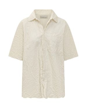 GONGDID DESIGN Sleeves Cut Mini Design Shirt With Front Closure - White
