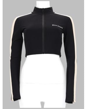 Palm Angels Cropped Zip Front Long Sleeve Athletic Top - Black