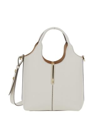 Tod's Leather Handbag With Adjustable Removable Shoulder Strap, Metal Front Bar & Hook Closure, 22X21X13 Cm - White