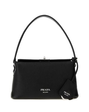 Prada Leather Handbag With-Tone Hardware - Black