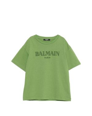 Balmain Embossed Logo Neck T-Shirt For Boys - Green