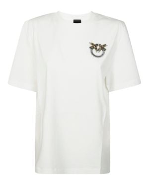 Pinko Stunning Logo-Embroidered T-Shirt - White