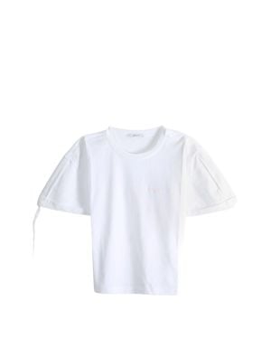 Givenchy Cotton Short-Sleeve T-Shirt With Embroidered Signature And Poplin Bow Sleeves - White