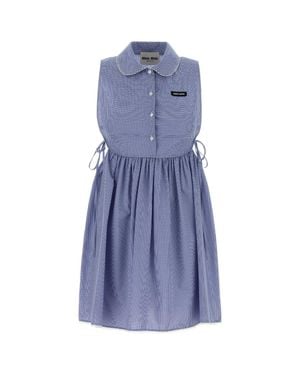 Miu Miu Check Cotton Chemisier Dress - Blue