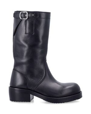 Dries Van Noten Leather Buckle Ankle Boots - Blue