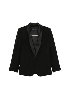 Giorgio Armani Satin Lapel Single-Breasted Blazer - Black