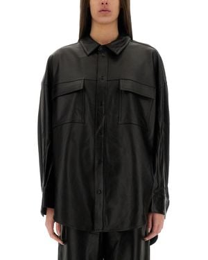 MICHAEL Michael Kors Button-Up Oversized Lamb Leather Jacket - Black