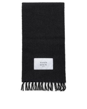 Maison Kitsuné Alpaca Fringed Mini Scarf With Woven Label - Black