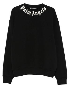 Palm Angels Cotton Sweatshirt With Stretch Trim - Black