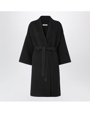 Fendi Ff Zucca Double-Faced Wool Midi Coat With Kimono-Inspired Wrap Design - Black