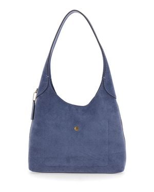 COACH Brooklyn Suede Shoulder Handbag With Magnetic Closure, Logo Detail, -Tone Hardware And Top Handle (35X22X7 Cm) - Blue