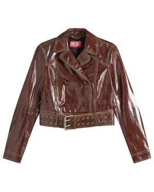 DIESEL L-Egend Patent Cropped Jacket With Belt - Brown