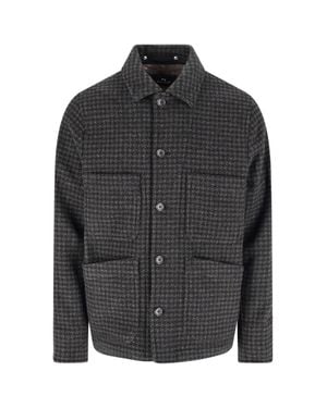 Paul Smith Houndstooth Wool Blend Shirt Jacket - Black