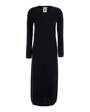 Semicouture Brenda Wool-Cashmere Long Dress With Round Neck And Long Sleeves - Black