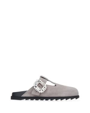 Roger Vivier Slidy Viv Closed T-Strap Flat Pump - White