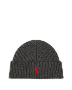 Ami Paris Ami De Coeur Wool Beanie - Gray