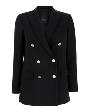 Le Plain Double-Breasted Cady Blazer Jacket With-Tone Buttons - Black