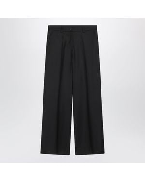 Moncler Wide-Leg Wool Pants With Pressed Creases - Black