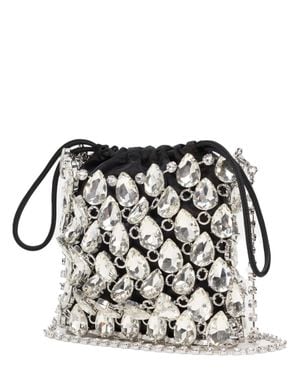 Self-Portrait Crystal Embellished Drawstring Mini Bag - Black