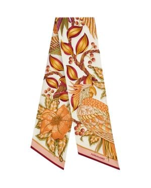 Ferragamo Mini Botanical Print Scarf - White