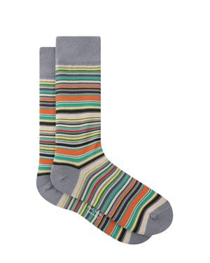 Paul Smith Horizontal Stripe Pattern Ribbed Edge Socks - Blue