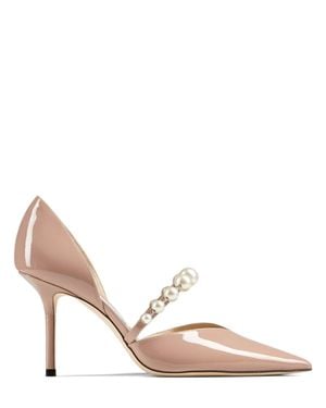 Jimmy Choo Pointed Mini Heeled Pumps With Pearl & Crystal Decoration, Open Sides, 85 Mm Heel - Pink