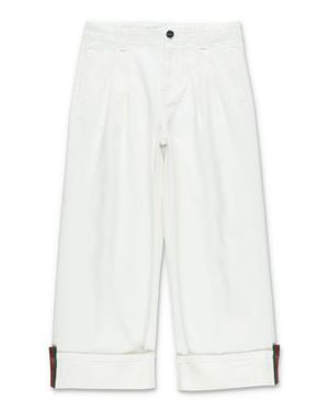 Gucci Wide Leg Girls' Stretch Denim Pants With Adjustable Waistband - White