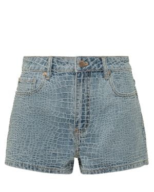 Self-Portrait Textured Mini Shorts - Blue