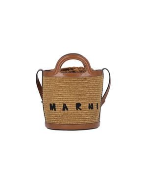 Marni Mini Contrast Leather Trim Shoulder Bag - Brown
