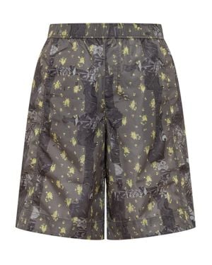 Ganni Mini Shorts With Abstract Print And Enhanced Waistline - Gray