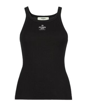 Fendi Free Slim-Fit Sleeveless Ribbed Tank With Embroidered Rome Logo - Black