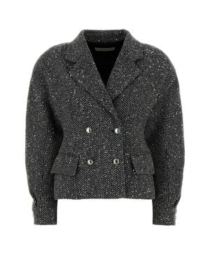 Alessandra Rich Sequin Tweed Jacket With Metal Buttons - Black