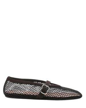 Alaïa Elegant Mesh Flat Ballerina With Trapeze Toe And Suede Strap Closure - Black