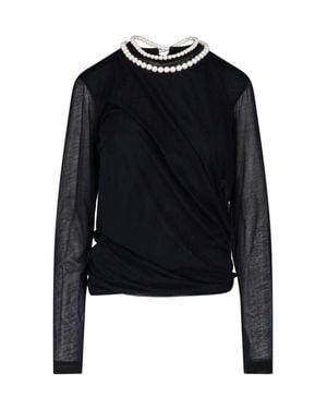 Junya Watanabe Pearl Embellished Cotton Top - Black