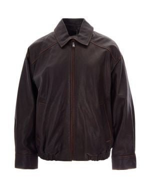 Max Mara Leather Bomber Jacket - Black