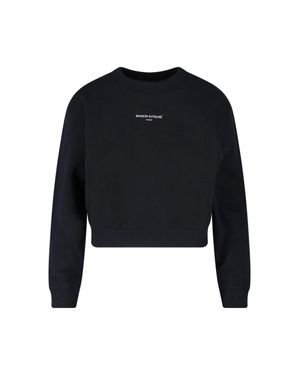 Maison Kitsuné Cropped Crewneck Cotton Logo Sweatshirt - Blue