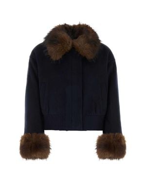 Self-Portrait Dark Wool Blend Bomber Jacket - Blue