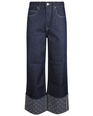 Tory Burch T Monogram Contrast Cuff Straight Leg Jean - Blue