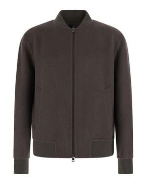 Low Brand Wool Bomber Jacket With Shirt Collar And Front Closure - Black
