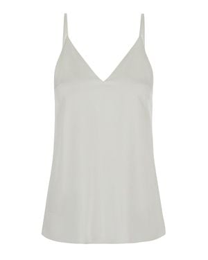 Brunello Cucinelli Satin-Effect Stretch Silk V-Neck Sleeveless Top - White