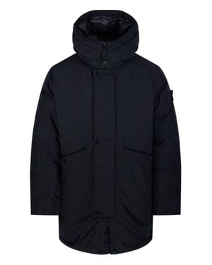 Stone Island Padded Casual Jacket With High Collar And Hood - Blue