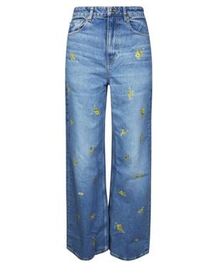 Ganni Printed Flower Denim Lari Jeans - Blue