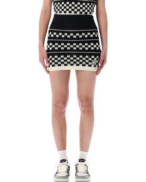 Amiri Checkered Mesh Mini Skirt - Black