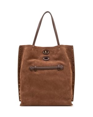 Zanellato Nubuck Shoulder Bag With Signature Slouchy Shape - Brown