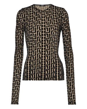 Balmain Fitted Round Neck Long Sleeve Shirt - Black