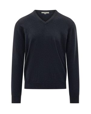 Malo Cashmere V-Neck Pullover Sweater - Blue