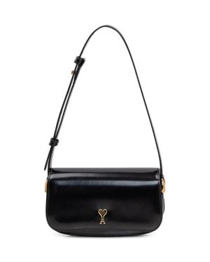 Ami Paris Mini Shoulder Bag With Heart Logo And Paint Detail - Black