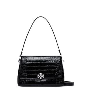 Tory Burch Embossed Croc-Effect Shoulder Handbag - Black