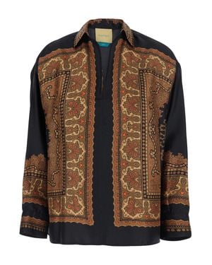 Momoní Silk Blouse With V-Neck And All-Over Print - Brown